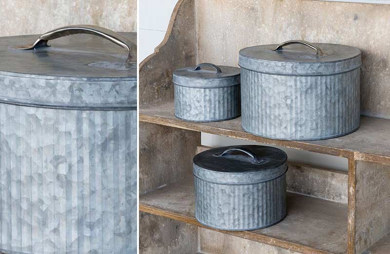 Round Corrugated Tin Containers  Set of 3