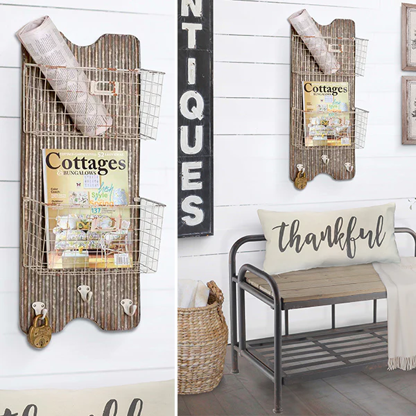 Wall Organizer with Storage Baskets and Hooks