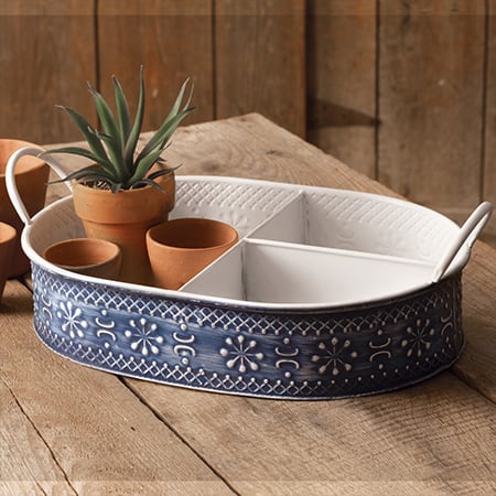 Navy Blue Floral Tabletop Organizer