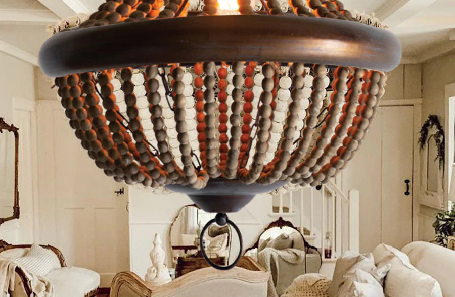 Wooden Bead Pendant Chandelier