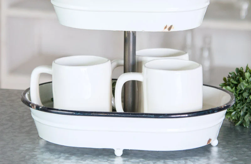 Enamel Two Tier Tray With Handle