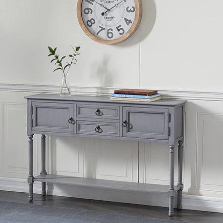 Gray Wash Wooden Console Storage Table