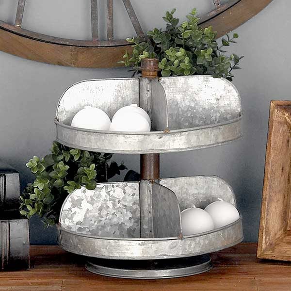 Galvanized Two Tier Serving Tray