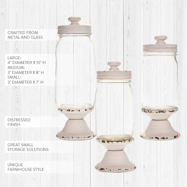 Distressed Glass Apothecary Canisters, Set of 3