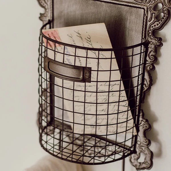 Ornate French Style Wall Basket with Hooks