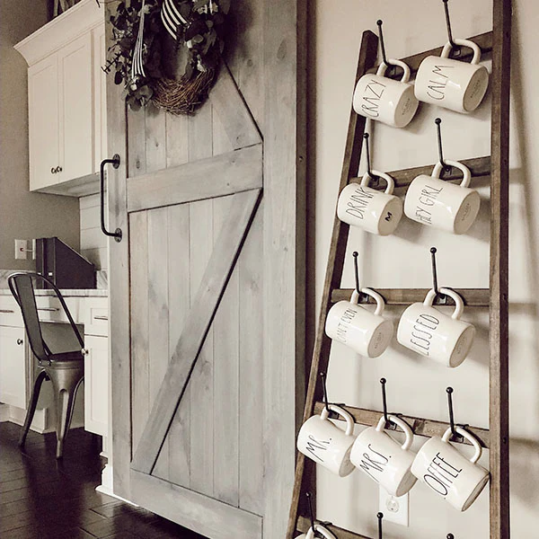 Distressed Wooden Ladder With Removable Hooks