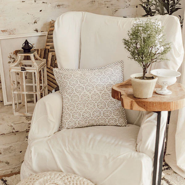 Hand Blocked Cotton Antique Victorian Print Pillow