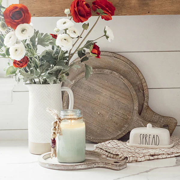 Round Whitewashed Wooden Trays with Handles, Set of 3