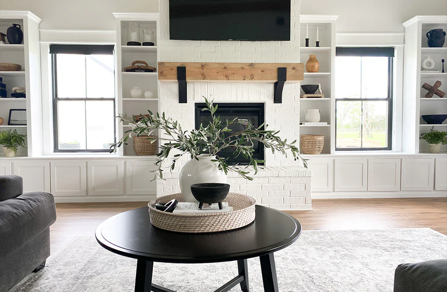 Large Round White Handwoven Bamboo Trays, Set of 2