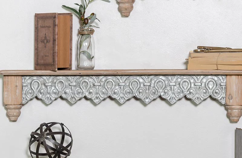 Wood and Tin Filigree Shelf  Set of 2
