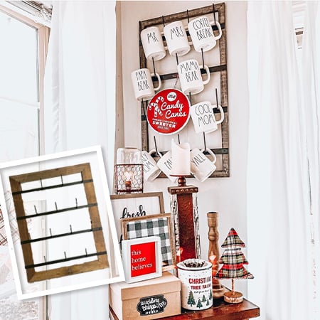 Wall Mounted Wood Framed Cup Rack