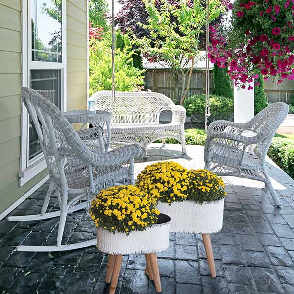 Embossed Metal Planters with Wood Legs, Set of 2