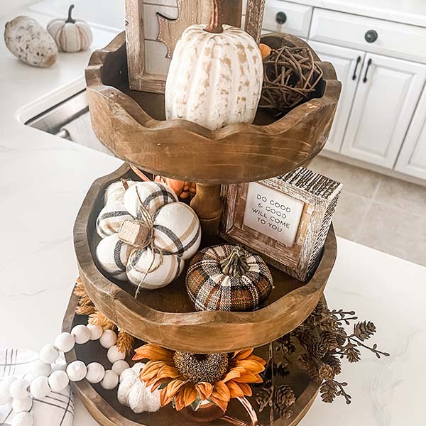 Wood Three Tier Round Serving Tray