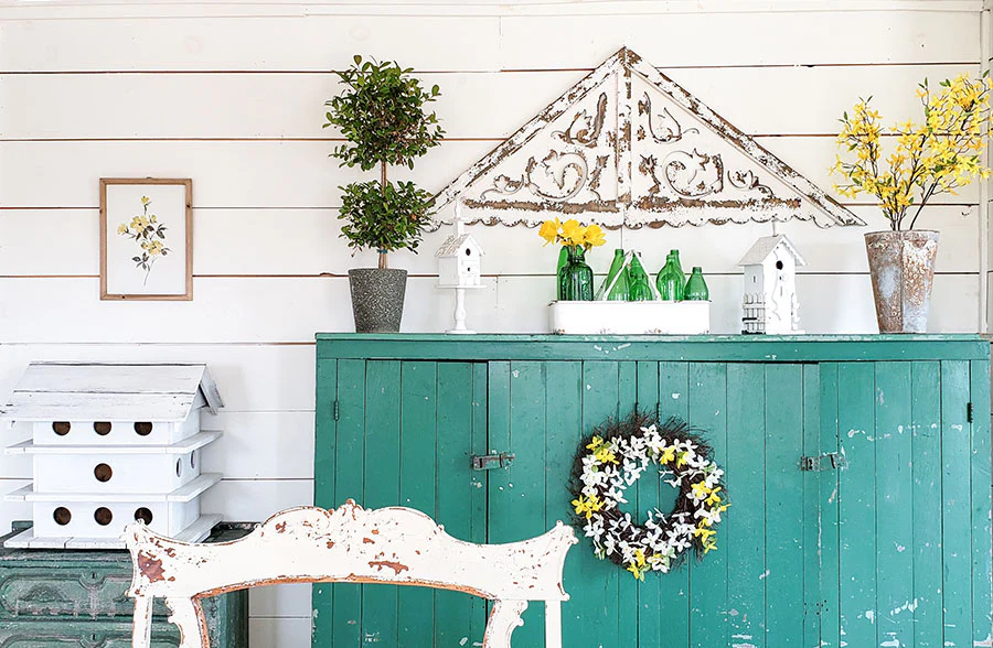 HUGE Distressed White Wood Wall Gable