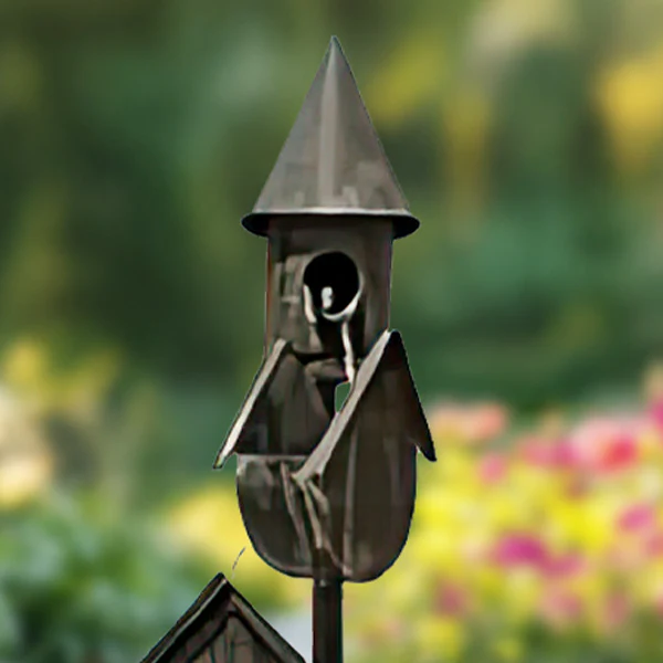 32 Inch Galvanized Rustic Metal Birdhouse Garden Fountain
