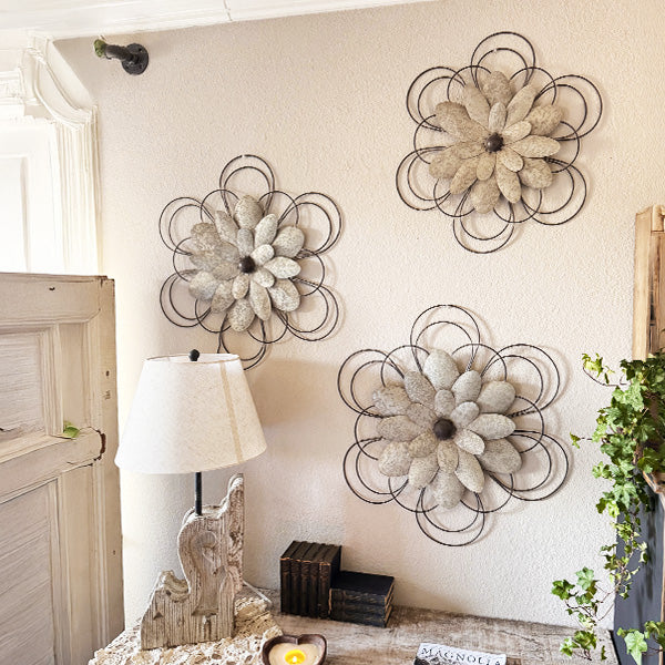 Floral Galvanized Metal Wall Art, Set of Three