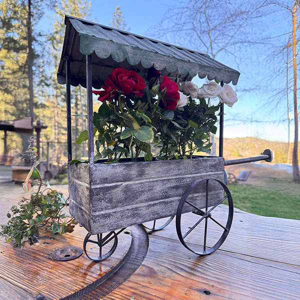 17 Inch Outdoor Metal Rolling Flower Cart Plant Stand