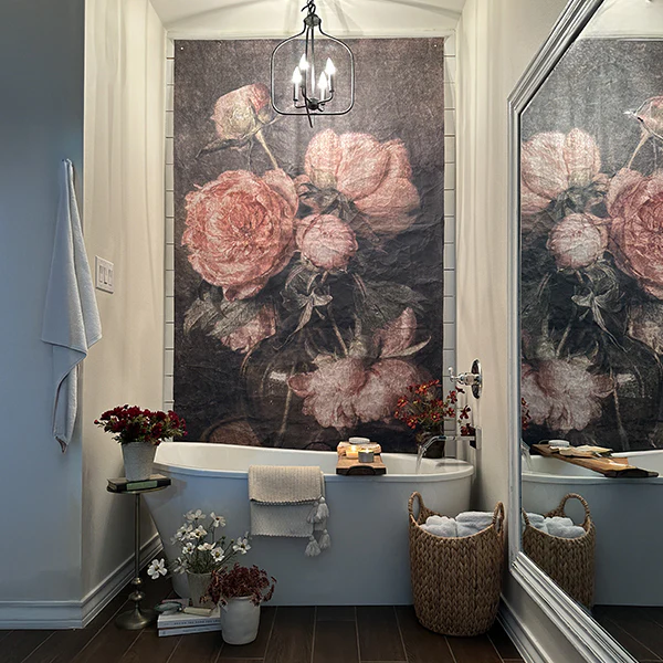Oversized Blooming Pink Roses Paper Wall Tapestry