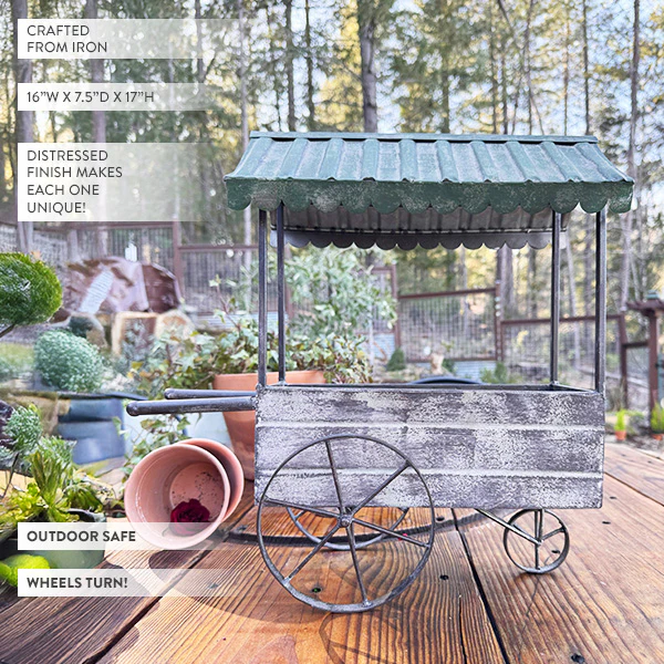 17 Inch Outdoor Metal Rolling Flower Cart Plant Stand