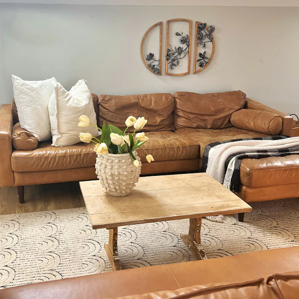 Three Piece Semicircular Metallic Floral Rattan Framed Wall Art