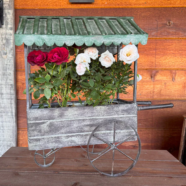 17 Inch Outdoor Metal Rolling Flower Cart Plant Stand