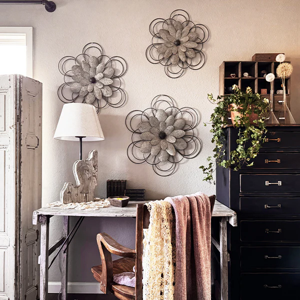 Floral Galvanized Metal Wall Art, Set of Three