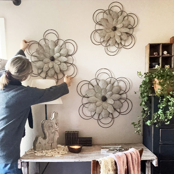 Floral Galvanized Metal Wall Art, Set of Three