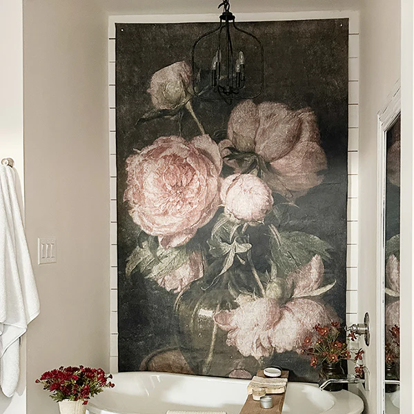 Oversized Blooming Pink Roses Paper Wall Tapestry