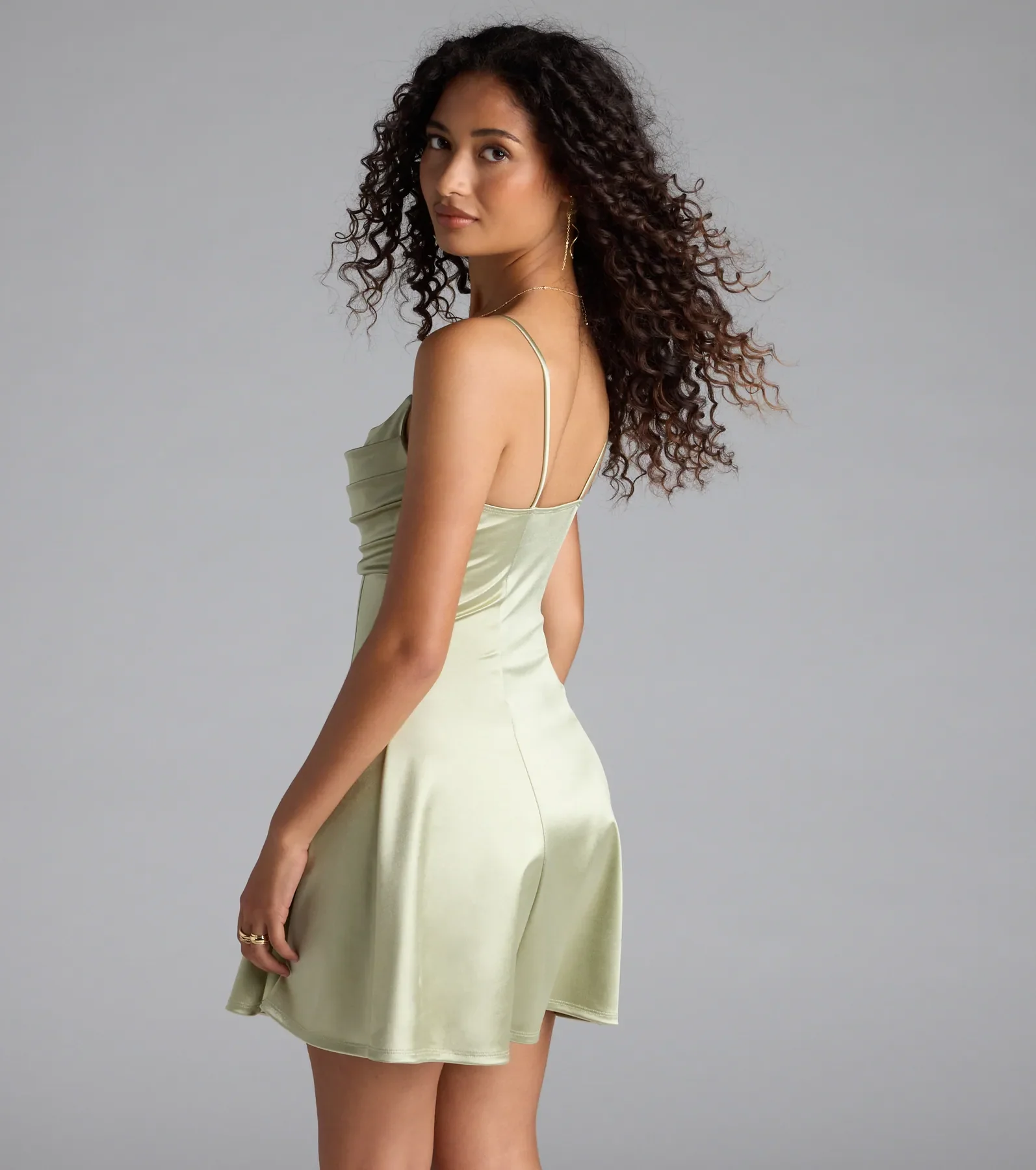 True Perfection Pleated Satin Skater Dress