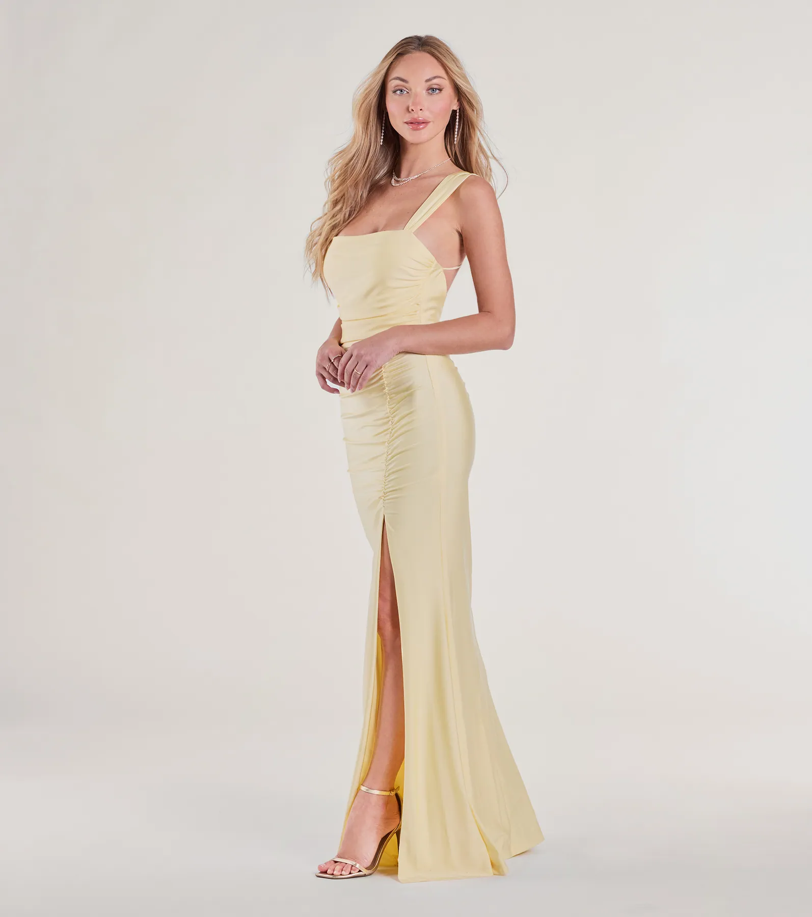 Irene Open Back Slit Column Formal Dress