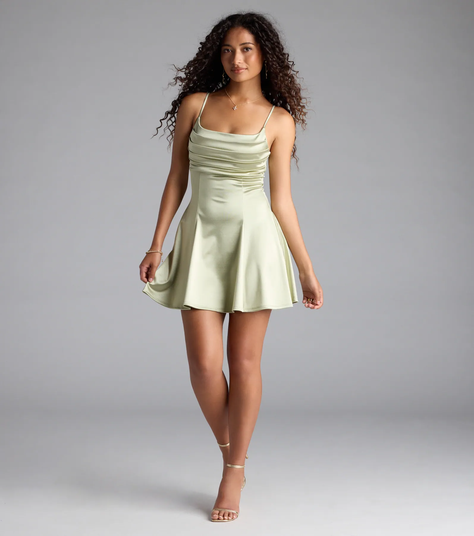 True Perfection Pleated Satin Skater Dress