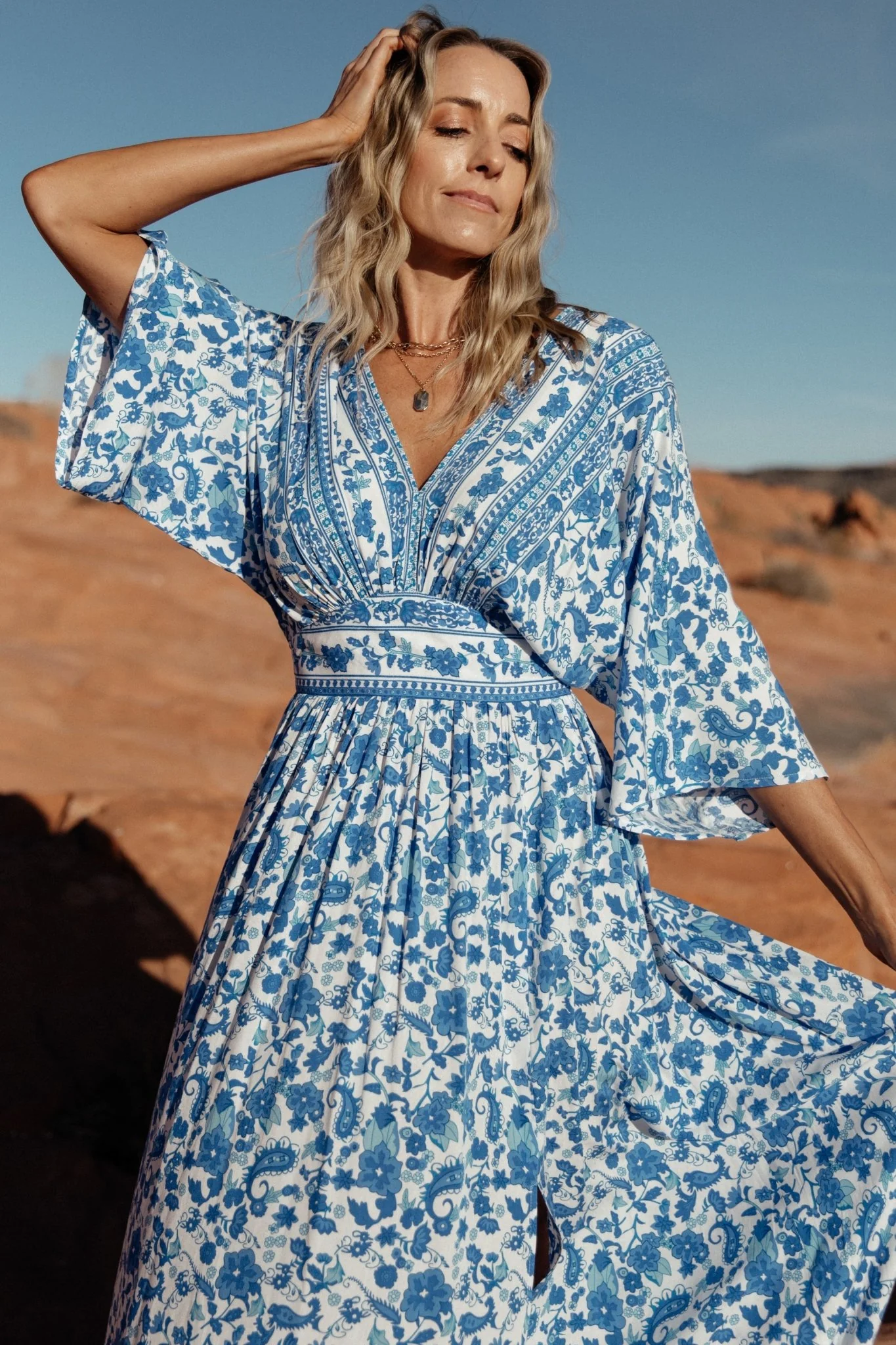 Watson Kimono Maxi Dress | Blue + White