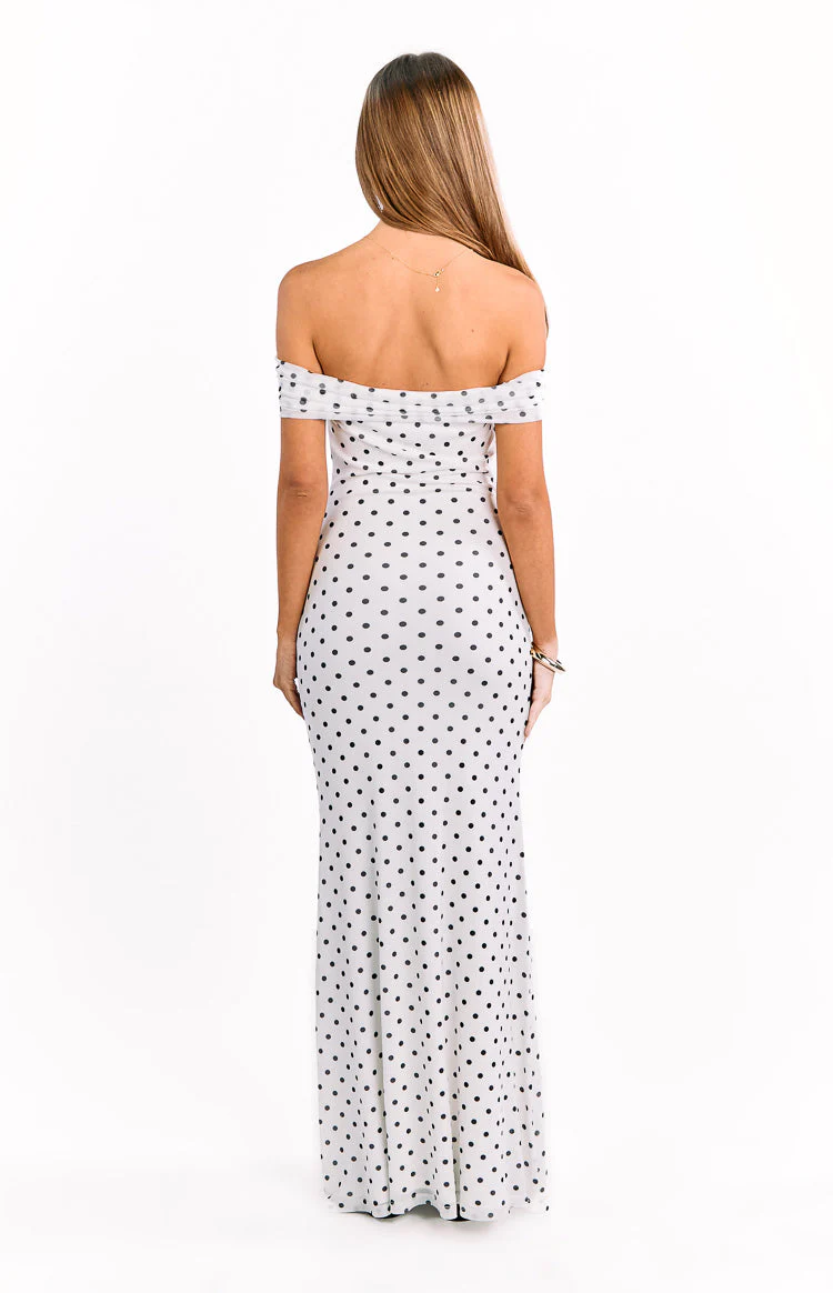 Cole White Polka Mesh Maxi Dress