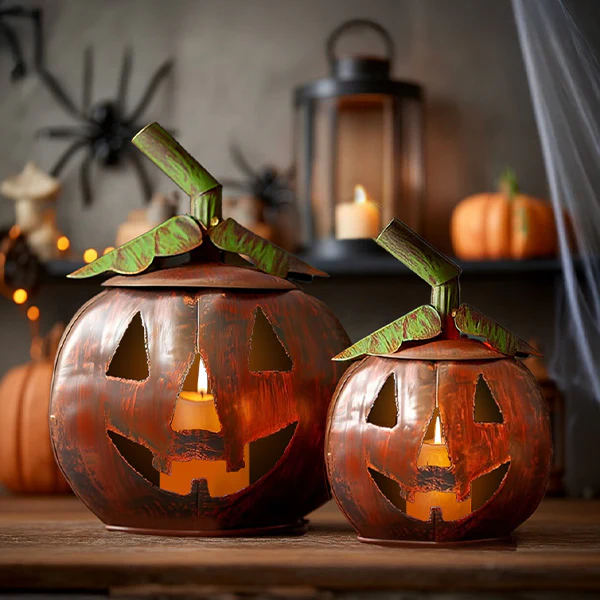 Handcrafted Rustic Jack-O-Lanterns, Set of 2