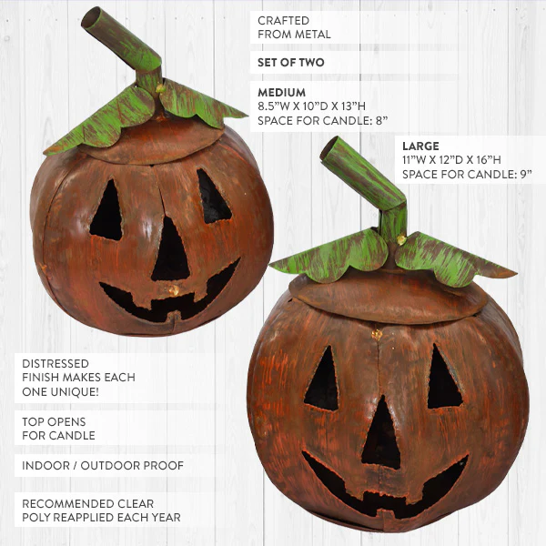 Handcrafted Rustic Jack-O-Lanterns, Set of 2