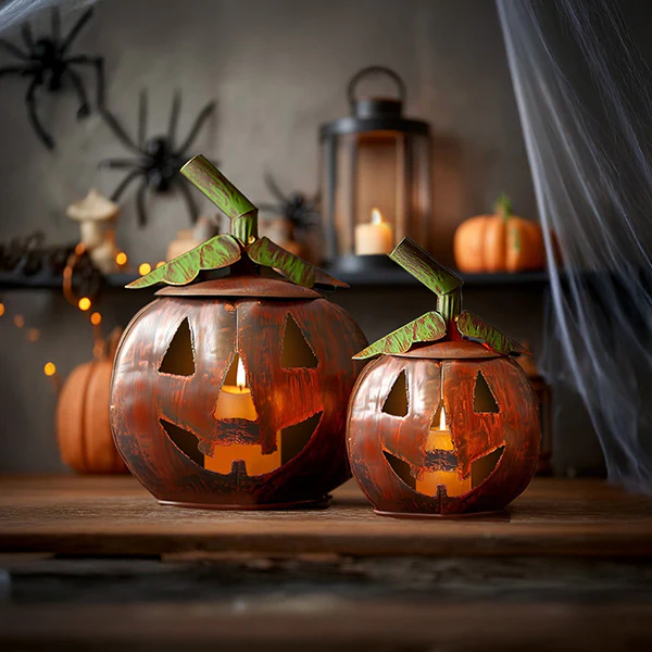 Handcrafted Rustic Jack-O-Lanterns, Set of 2