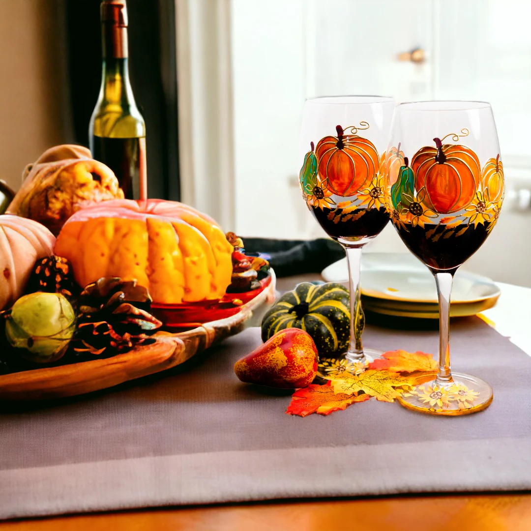 Painted Pumpkin Wine Glass