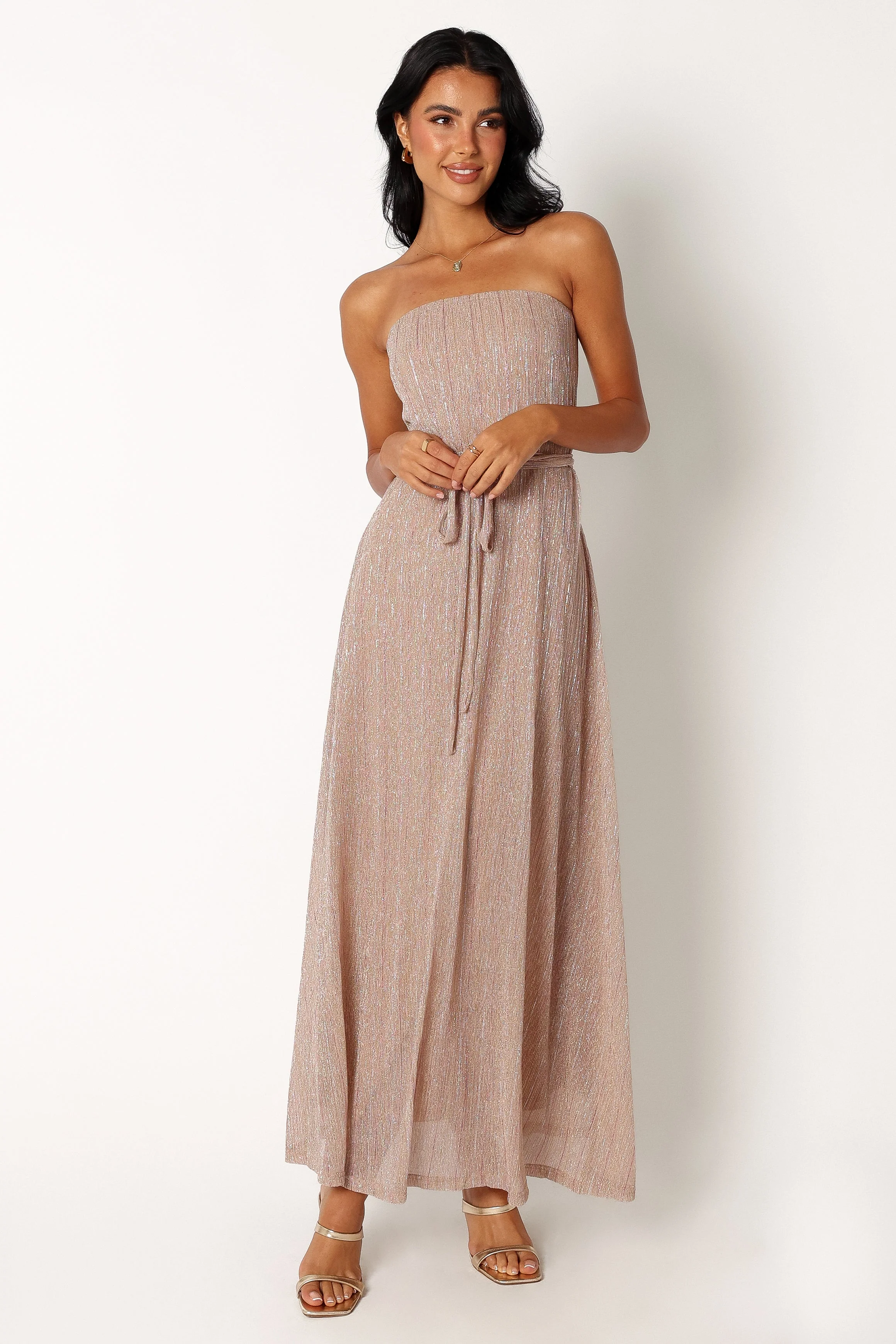 Farley Strapless Maxi Dress - Rose Gold Stripe