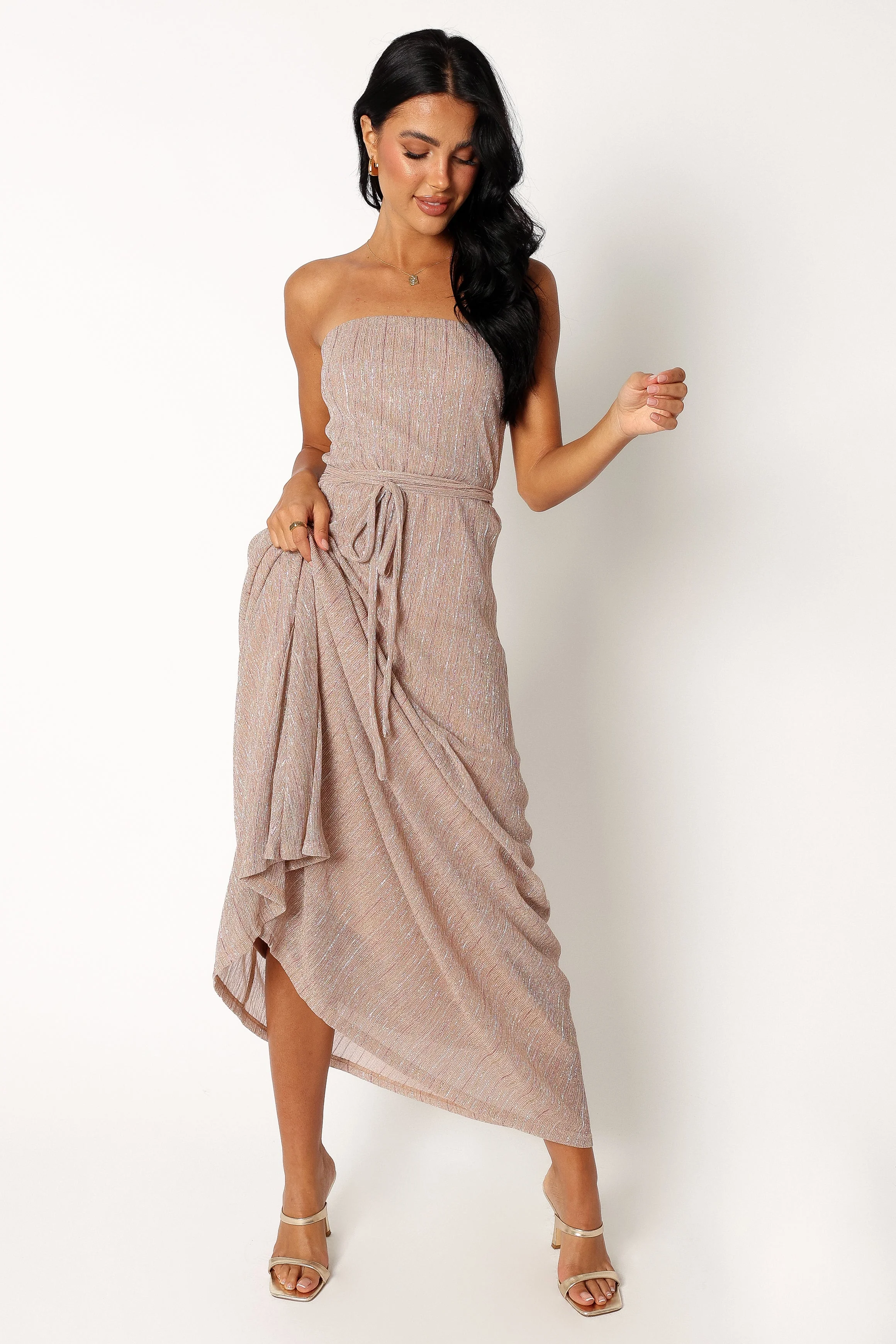 Farley Strapless Maxi Dress - Rose Gold Stripe