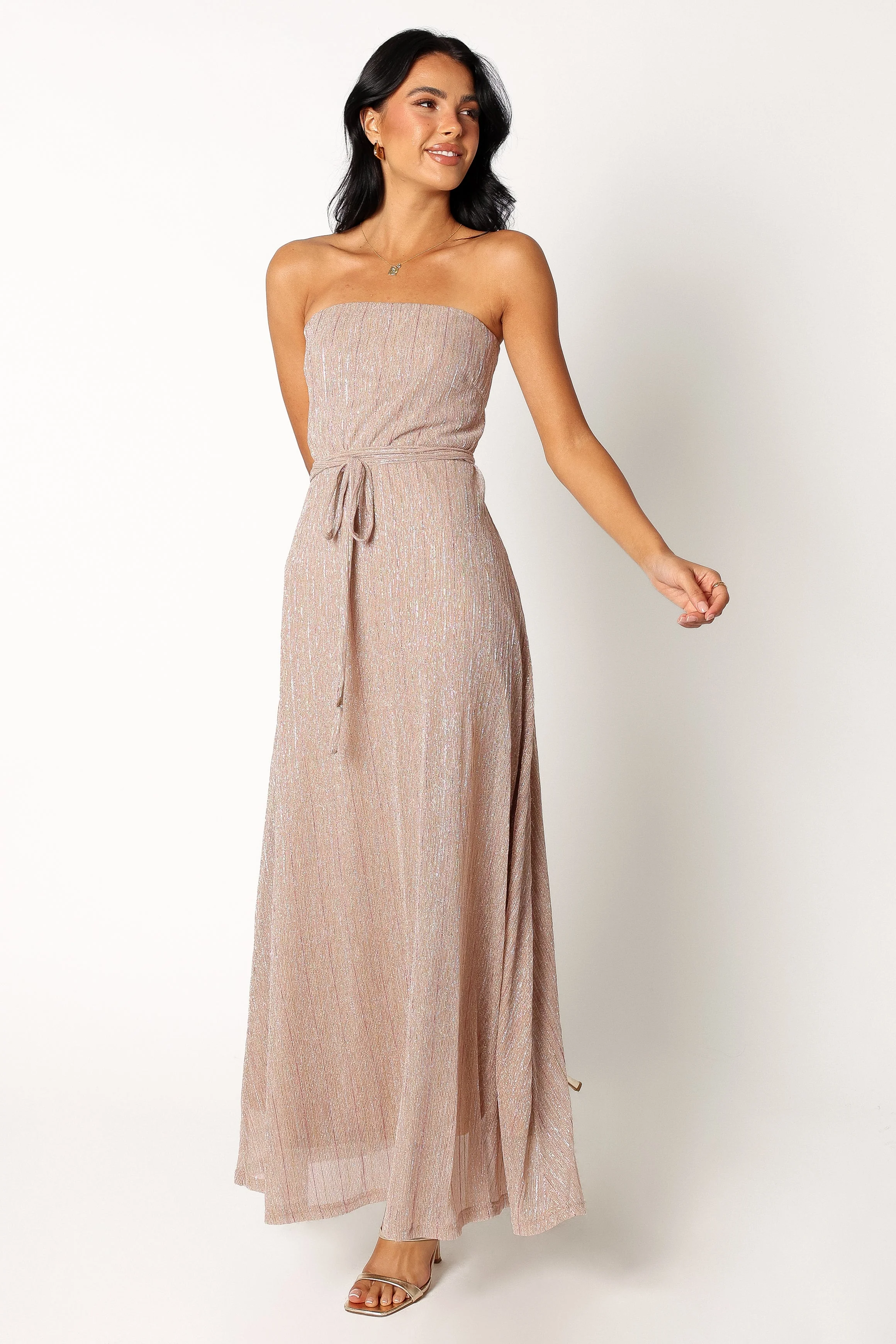 Farley Strapless Maxi Dress - Rose Gold Stripe