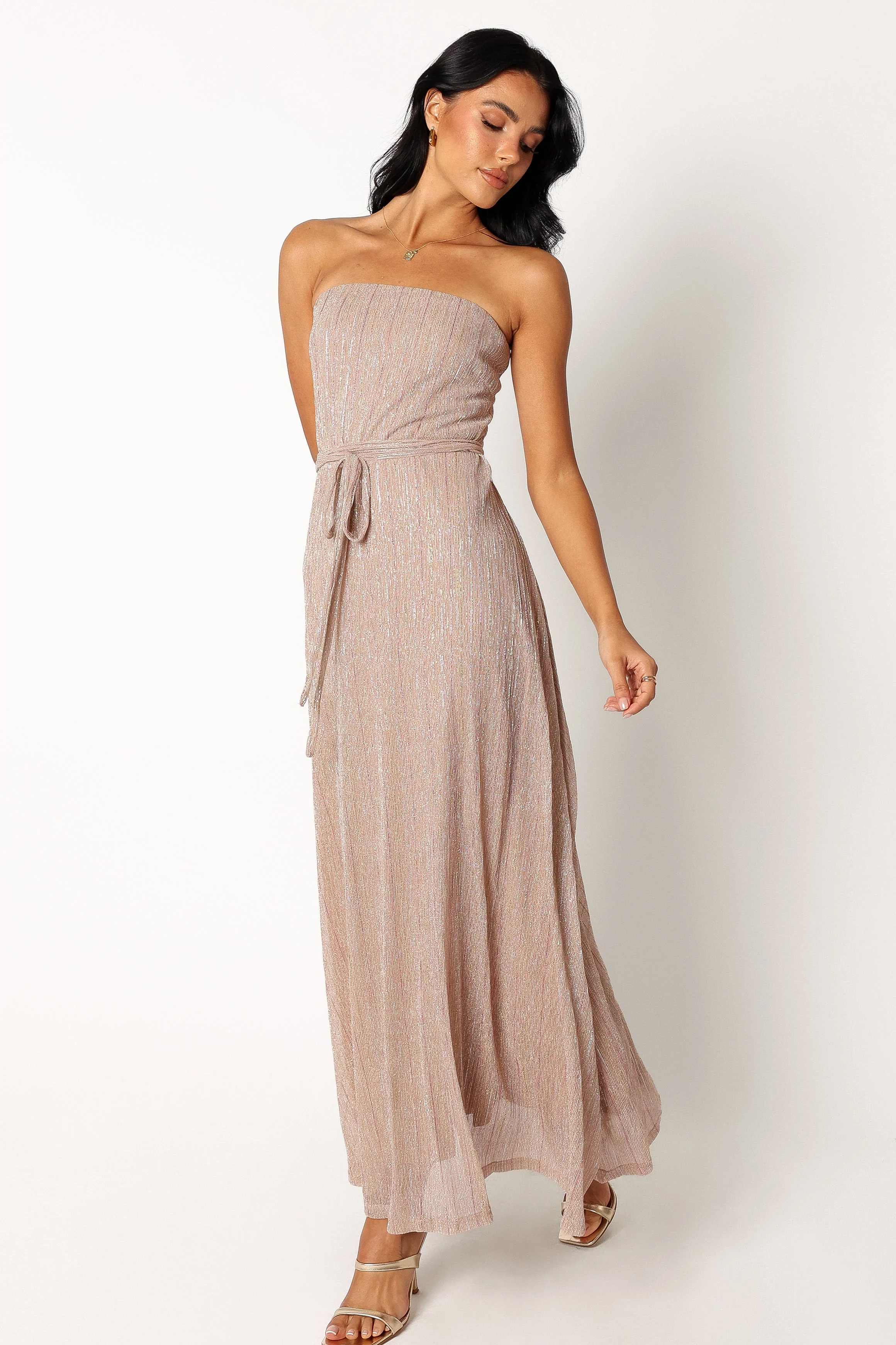 Farley Strapless Maxi Dress - Rose Gold Stripe