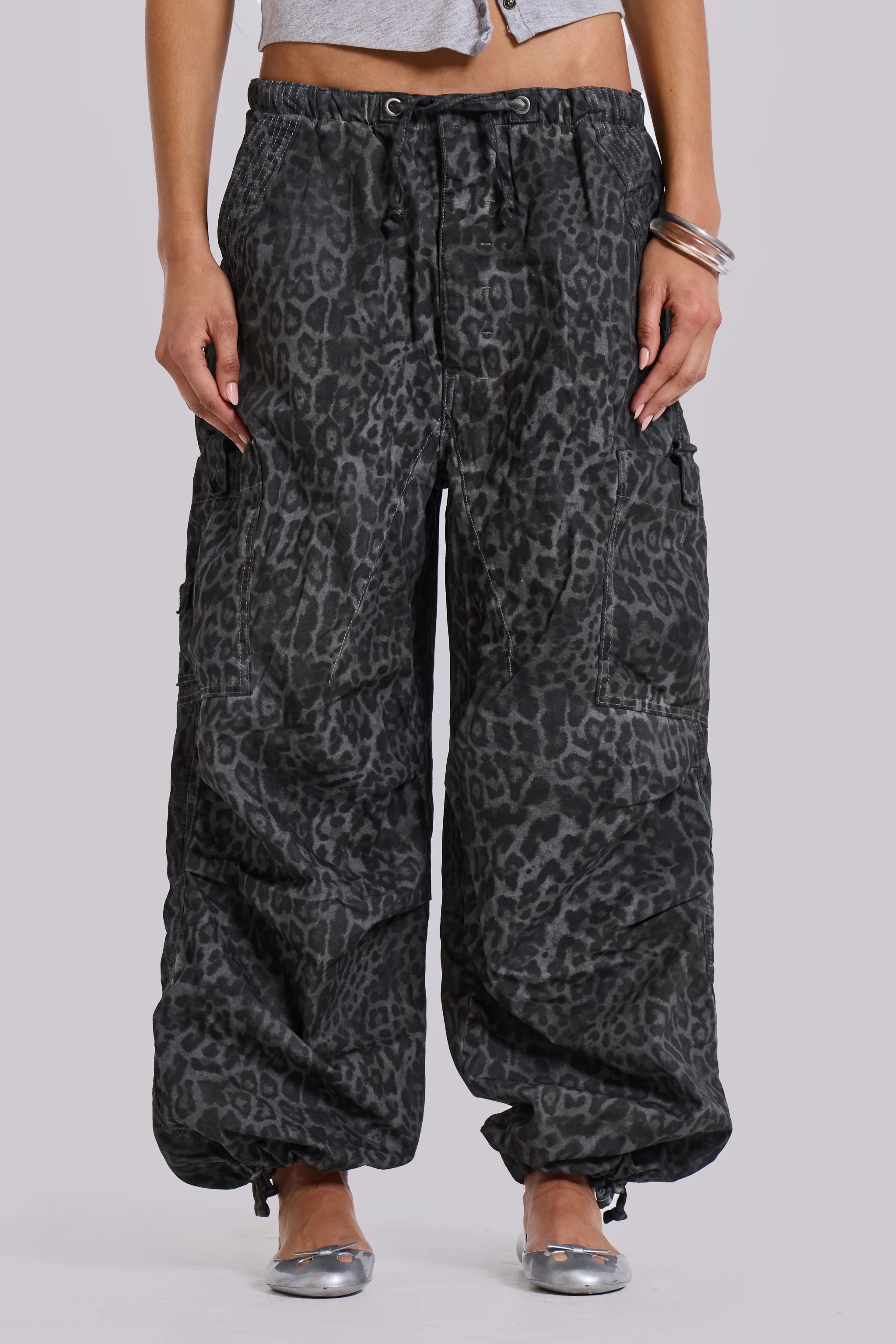 Charcoal Leopard Parachute Pants