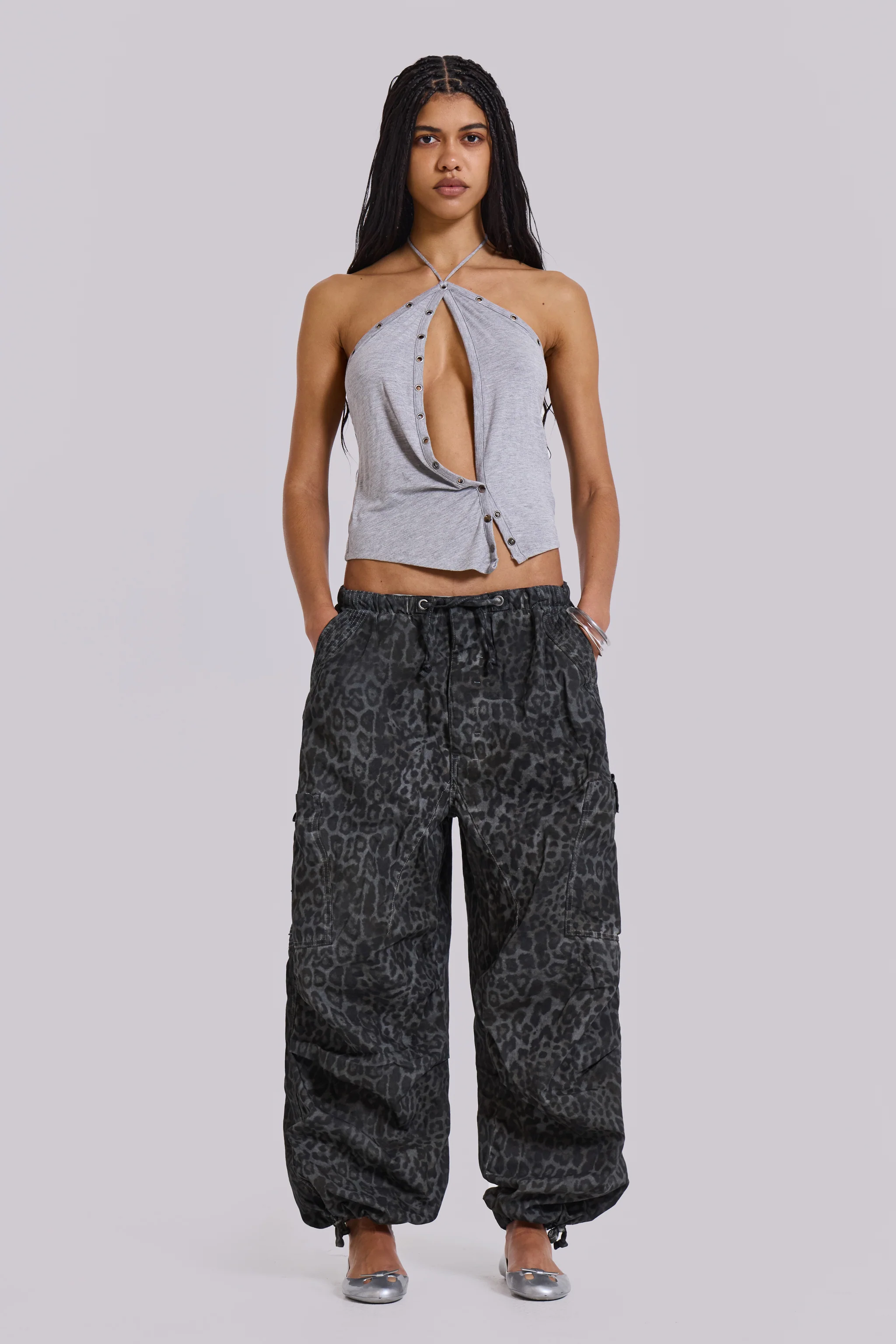 Charcoal Leopard Parachute Pants