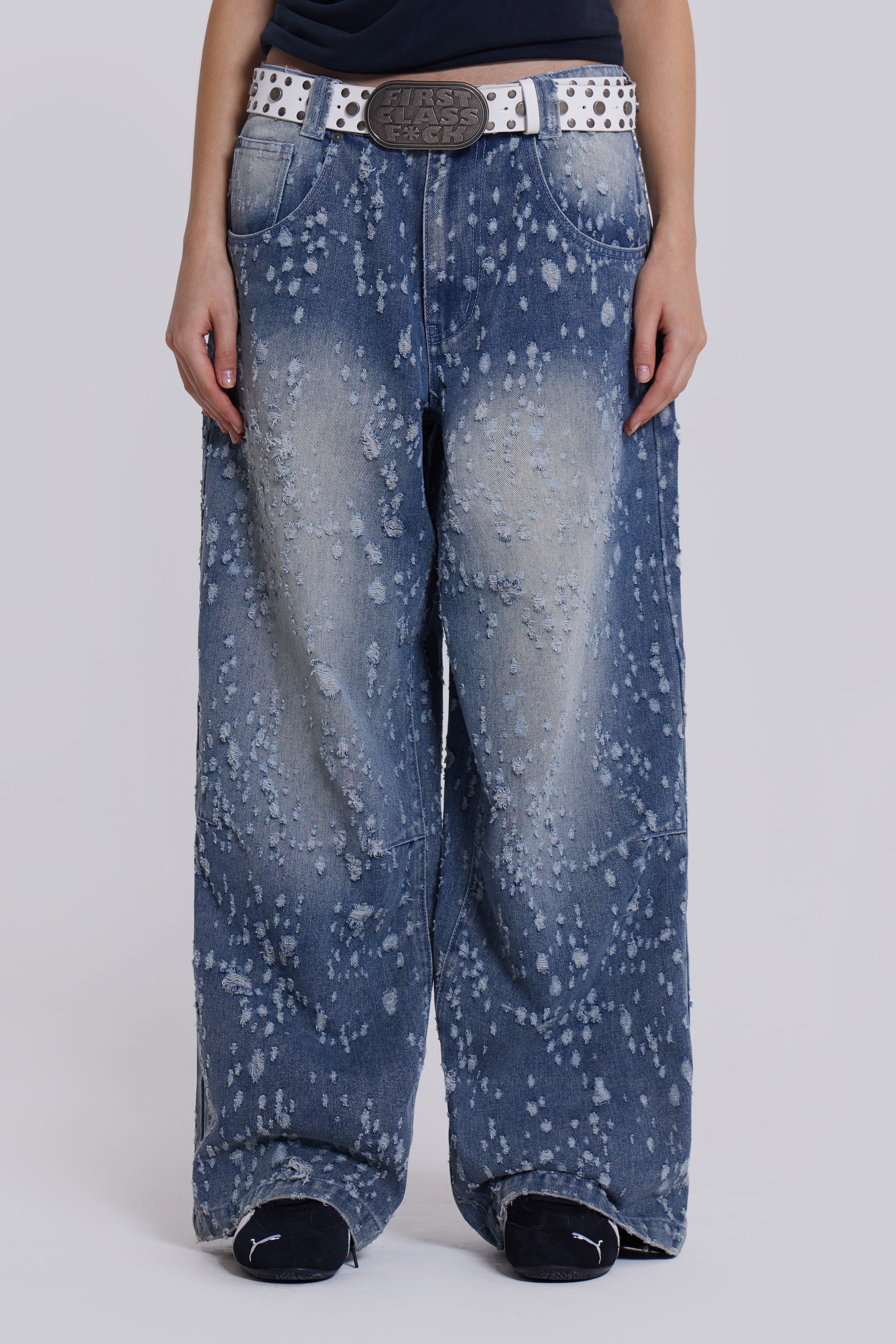 Mid Blue Shredded Colossus Jeans