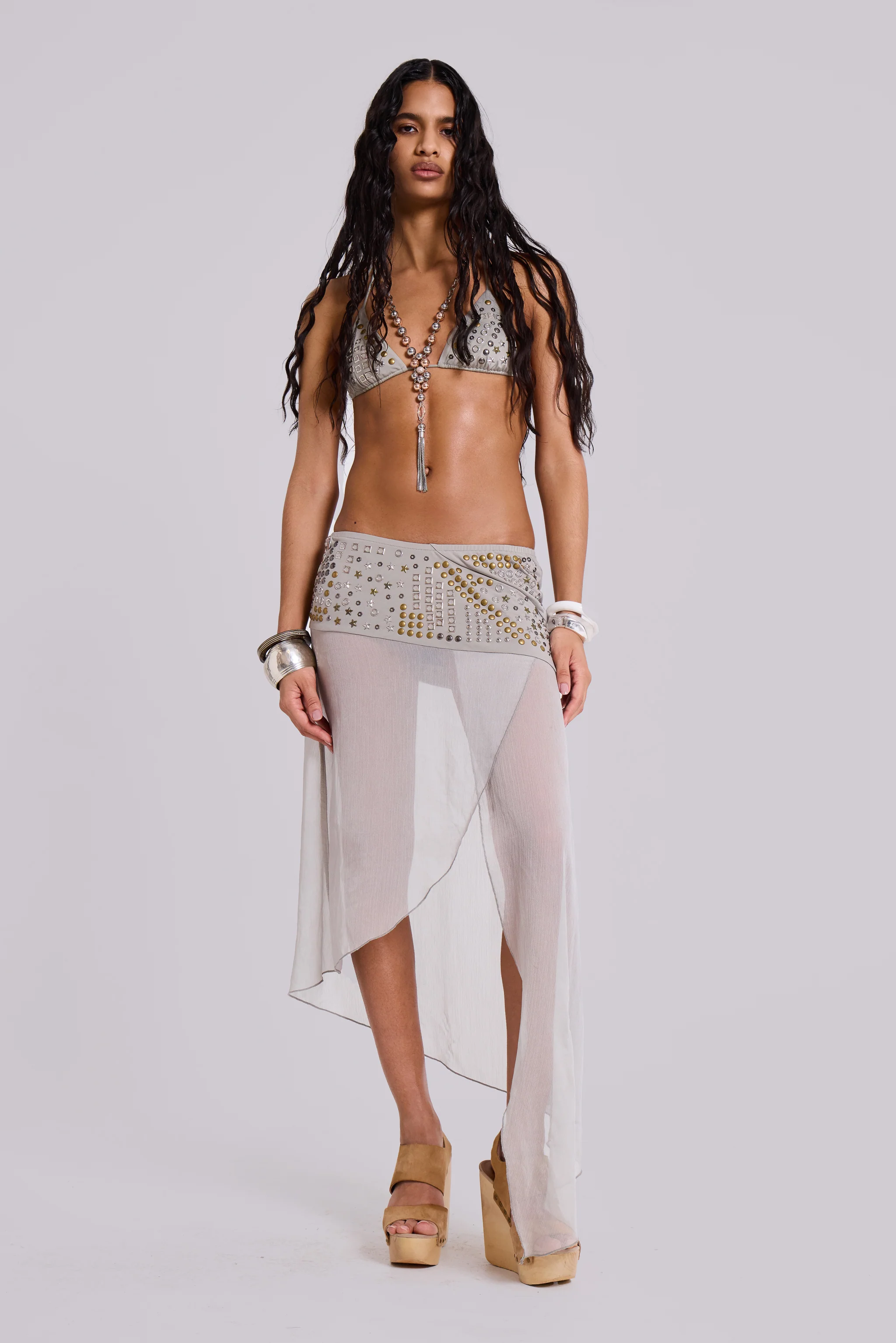 Xtal Studded Chiffon Midi Skirt