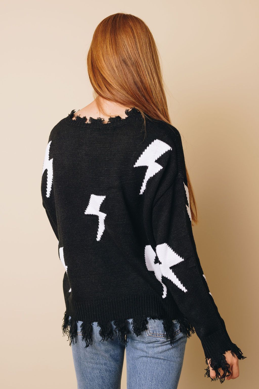 Baylee Distressed Knit Bolt Sweater
