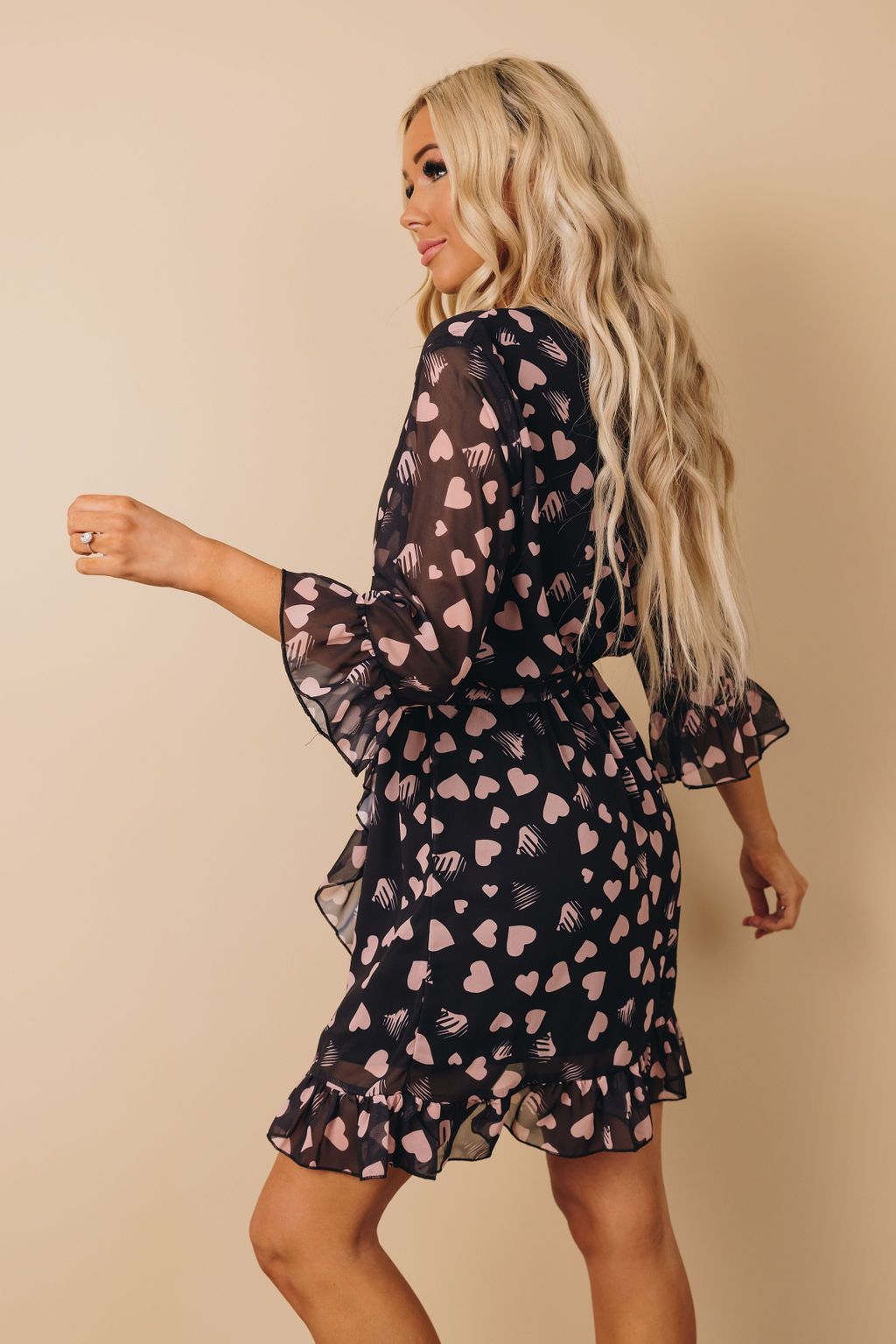 Call Me Up Heart Print Ruffle Dress
