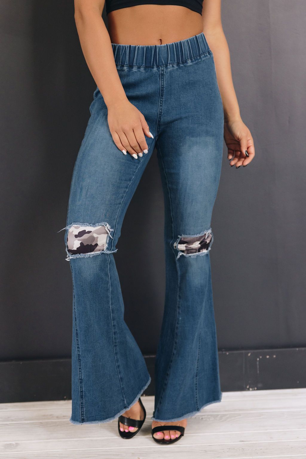 Be Happy Patched Flared Denim