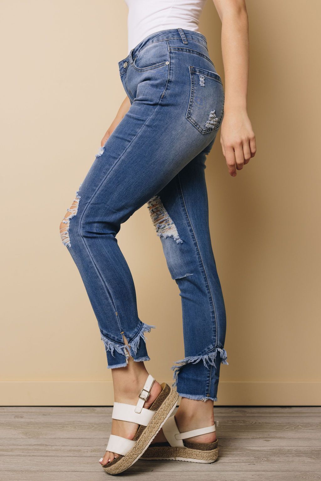 Distressed Mid Rise Skinny Denim Pants
