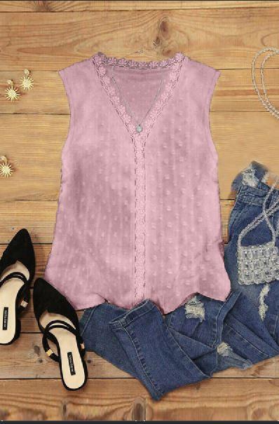 Crochet V Neck Textured Tank Top